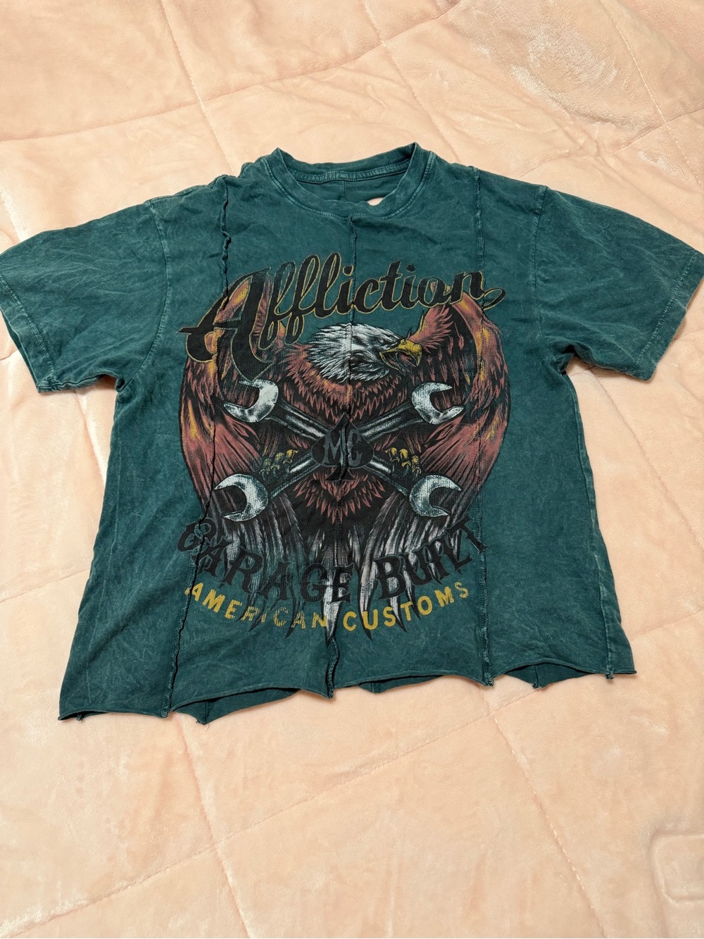 Affliction Teal Eagle Wrench Graphic Short Sleeve Tee